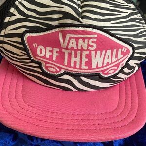 Vans "Off The Wall" Zebra Print Snapback Cap Pink Brim and Black Mesh Back